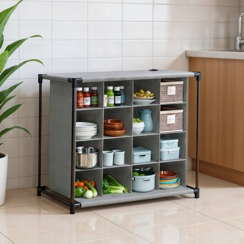 Living and Home 4-Tier 16-Grid Non-woven Shoes Rack Storage Organizer