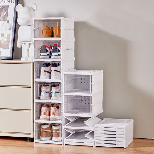 Living and Home 6-Tier Plastic Foldable Shoe Storage Box Unit