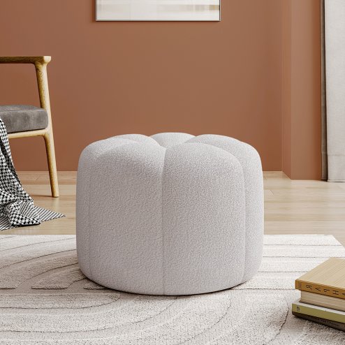 Living and Home Round Shape Teddy Fabric Footstool