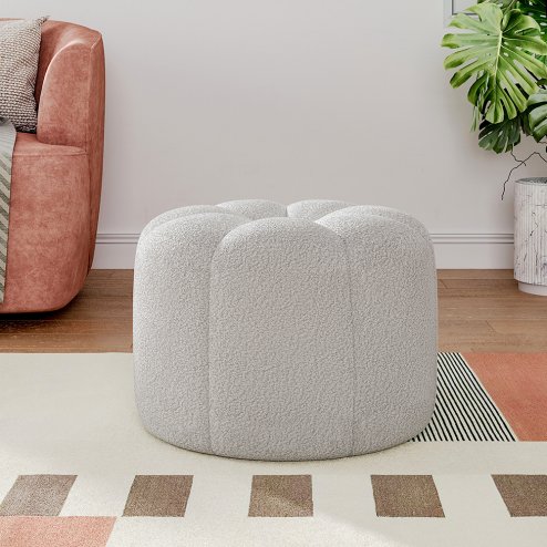 Living and Home Round Shape Teddy Fabric Footstool