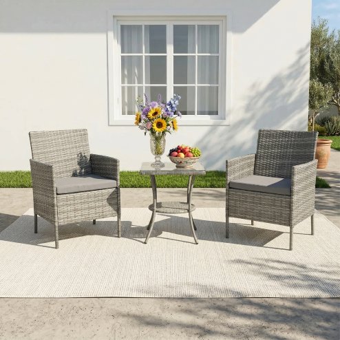 Living and Home 3-Piece PE Rattan Garden Furniture Bistro Set, Outdoor Patio Table and Chairs Set, Anti-tear, Anti-aging