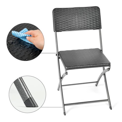 Livingandhome Set of 2 Outdoor Rattan Plastic Folding Chairs Dining Chairs Set, Black