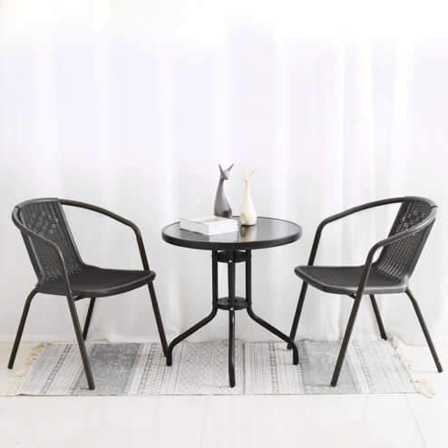 Living and Home Set of 2 PE Rattan Stacking Garden Chairs