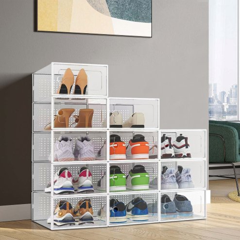 Living and Home 12pcs Stackable Shoe Storage Box Organiser White