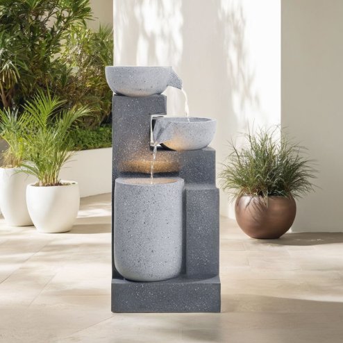 Living and Home 3-Tier Outdoor Water Fountain Rockery Decor Solar Powered Water Feature with LED Light