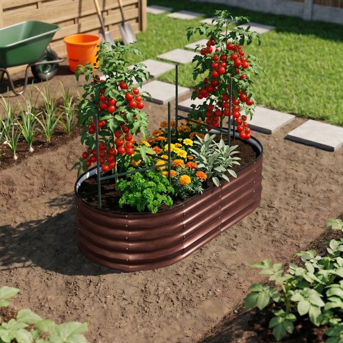 Living and Home 160cm W Oval-Shaped Galvanised Steel Raised Garden Bed, Brown