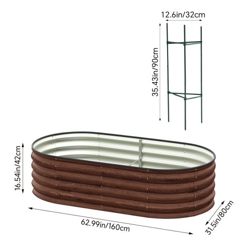 Living and Home 160cm W Oval-Shaped Galvanised Steel Raised Garden Bed, Brown