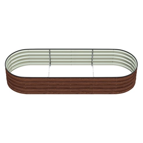 Living and Home 240cm W Oval-Shaped Galvanised Steel Raised Garden Bed, Brown
