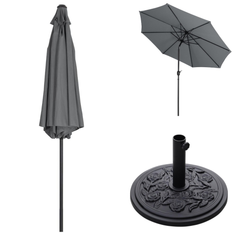 Living and Home 3M Large Rotating Patio Parasol for Outdoor Sunshade and Rain with Floral-Pattern Base