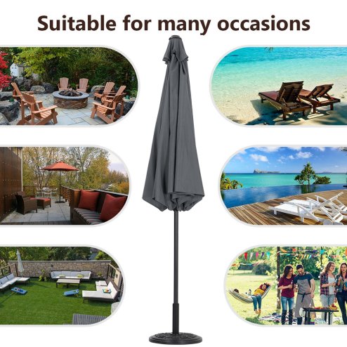 Living and Home 3M Large Rotating Patio Parasol for Outdoor Sunshade and Rain with Floral-Pattern Base