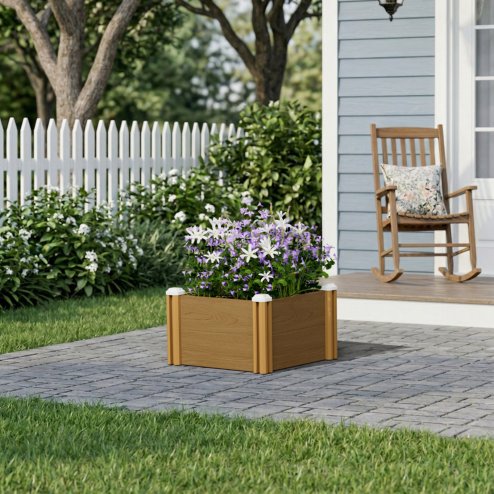 Living and Home 54cm W Square Plastic Wood-Grain Raised Garden Bed Planter, Brown Wood Grain