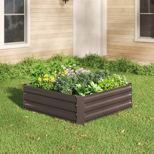 Living and Home 30cm H Galvanized Steel Square Raised Garden Bed Planter Box, Brown