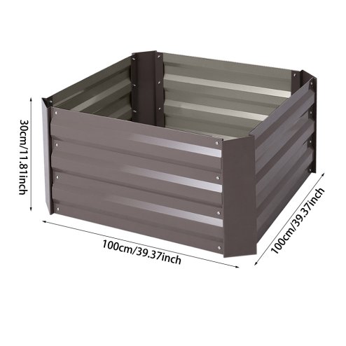 Living and Home 30cm H Galvanized Steel Square Raised Garden Bed Planter Box, Brown