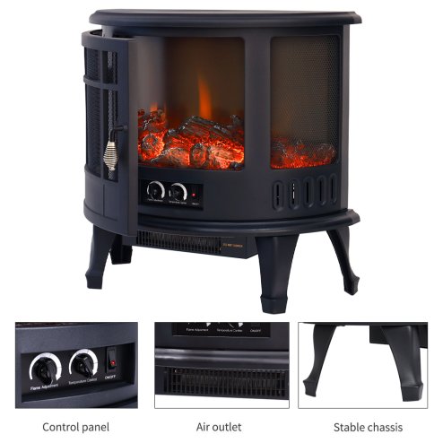 Living and Home 1800W Electric Fireplace Large Heater Stove Freestanding Log Burning Livingroom Heater