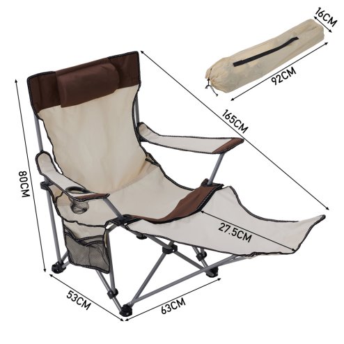 Living and Home Outdoor 2-In-1 Foldable Camping Chair with Footrest, Lounge Chair, Beige