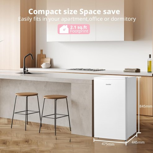 60 L Freestanding Under Counter Upright Freezer, Adjustable Thermostat, White
