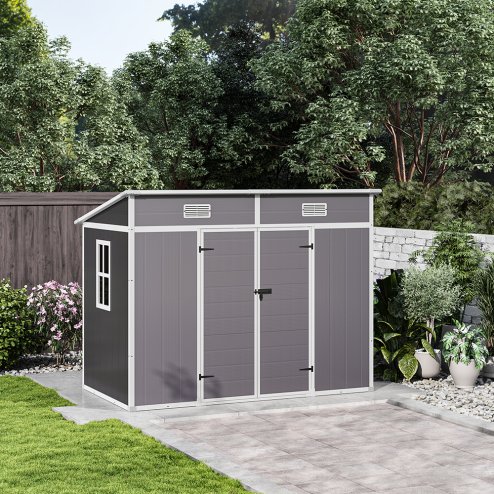 Living and Home 8x4FT Outdoor Plastic Garden Storage Shed, Grey