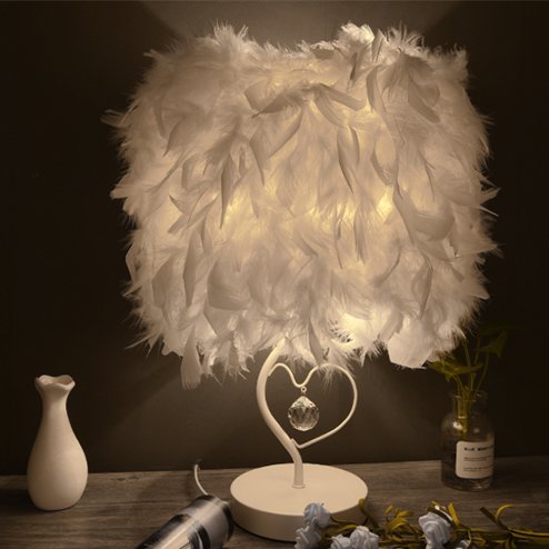 Living and Home Modern Feather Bedside Table Lamp with Metal Base