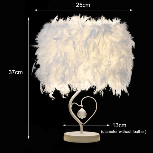 Living and Home Modern Feather Bedside Table Lamp with Metal Base