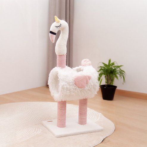 Living and Home Flamingo-Shaped Cat Scratching Board with Interactive Toy Ball, Cat Scratching Post