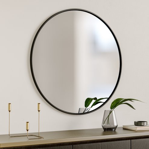 Living and Home 70cm Black Nordic Round Bathroom Framed Mirror Wall Hanging, Moisture-Resistant Design, Anti-Fog Metal Frame