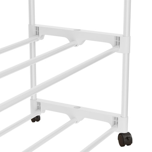 Living and Home Freestanding Double Rod Metal Clothes Rack with 2 Shelves and Hooks, White
