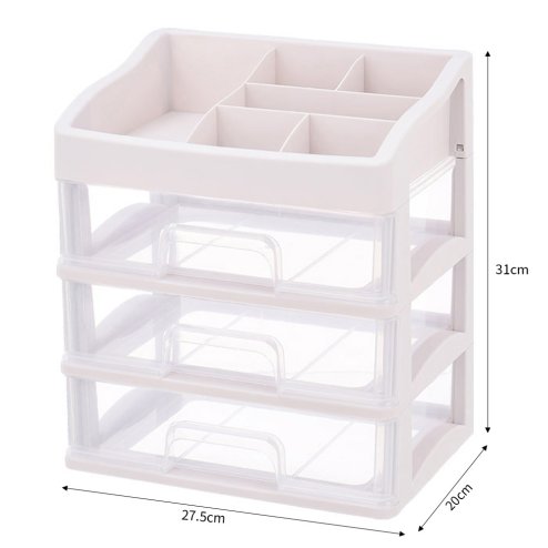 Living and Home Plastic Makeup Organizer with 3 Drawers, Cosmetic Organizer, 27.5cm W x 20cm D x 31cm H