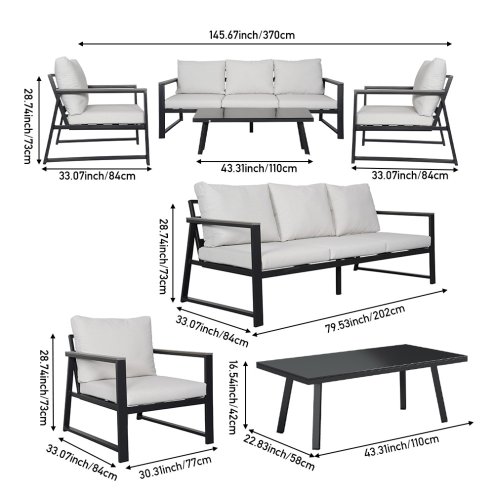 Living and Home 4 Piece Aluminium Outdoor Sofa Set with Glass Table Garden Furniture