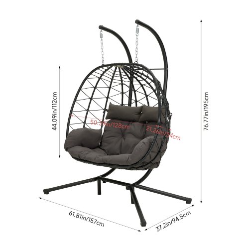 Living and Home 2-Seater Swing Hanging Egg Chair with Metal Stand, Adjustable Chains, Indoor/Outdoor Use