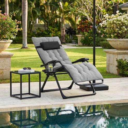 Living and Home Zero Gravity Outdoor Recliner with Seat Cushion & Headrest, Non-Slip Base Pads, 200kg Max Load, High-Quality Tear-Resistant Breathable Textilene Mesh