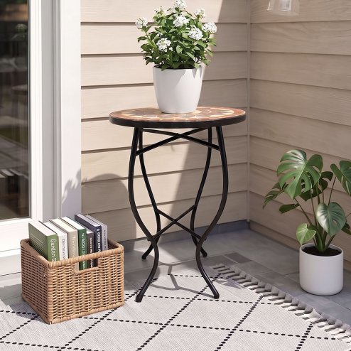 Living and Home Outdoor Mosaic Accent Side Table Plant Stand, 36cm Dia x 54cm H