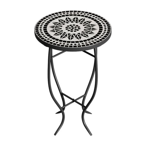 Living and Home Outdoor Mosaic Accent Side Table Round Plant Stand, 36cm Dia x 54cm H