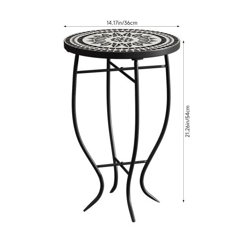Living and Home Outdoor Mosaic Accent Side Table Round Plant Stand, 36cm Dia x 54cm H