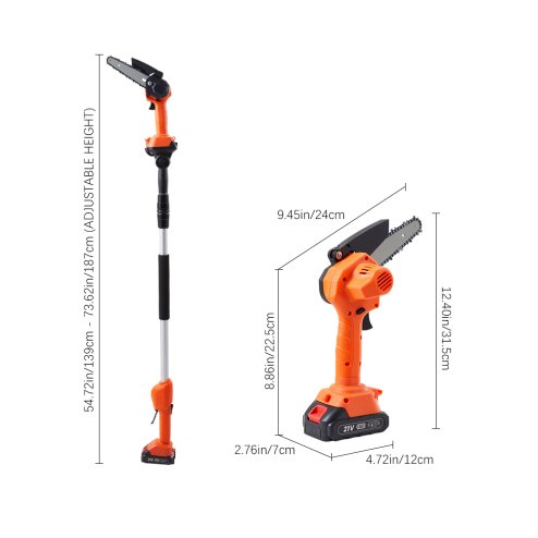 Living and Home 2-in-1 Cordless Pole Saw & Handheld Chainsaw for High Branches & Gardening, 500W