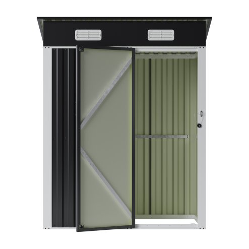 Living and Home 4.92x2.95ft Outdoor Metal Storage Shed, Pent Roof Garden Tool House with Lockable Door, Vents, Black & White