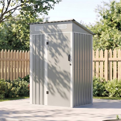 Living and Home 3.94x2.95ft Outdoor Metal Storage Shed, Pent Roof Garden Tool House with Lockable Door & Vents, Grey & White