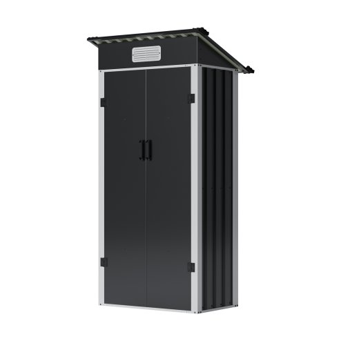 Living and Home 2.95x1.97ft Outdoor Metal Storage Shed, Pent Roof Garden Tool House with Lockable Double Doors & Vent, Black+White