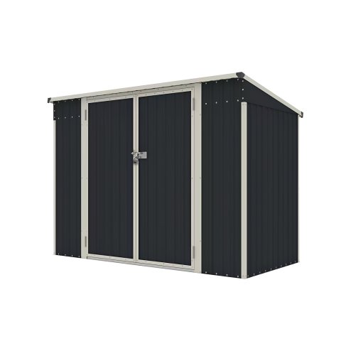 Living and Home 7.55x3.97ft Pent Roof Metal Storage Shed, Outdoor Garden Tool House with Lockable Double Doors & Adjustable Shelves, Anthracite & White