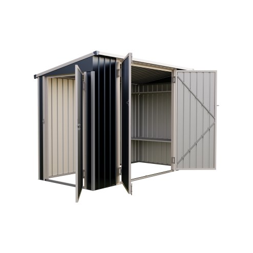 Living and Home 7.55x3.97ft Pent Roof Metal Storage Shed, Outdoor Garden Tool House with Lockable Double Doors & Adjustable Shelves, Anthracite & White