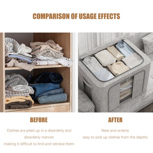 Living and Home 100L Metal Frame Fabric Storage Box with Windows, Grey