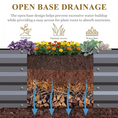 Living and Home 120cm W x 90cm D x 30cm H Galvanised Steel Raised Garden Bed Rectangular Planter Raised Bed, Grey