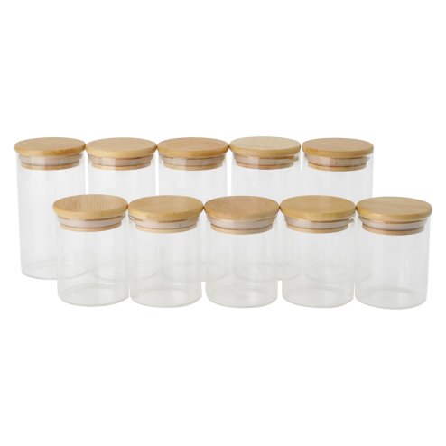 Living and Home 10pcs Glass Storage Jar Set with Bamboo Lids