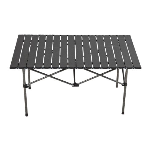Living and Home 120cm Portable Folding Camping Table & Chair Set, 120cm Black Roll-Top Table + 6 High-Back Moon Chairs, Outdoor Picnic Furniture with Carry Bag