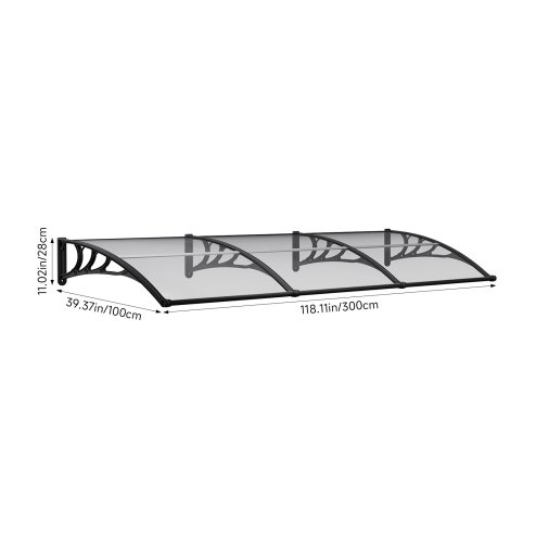 Living and Home Outdoor Door Canopy Window Awning with Drainage Channel, 300cm (W) x 100cm (D) x 28cm (H)