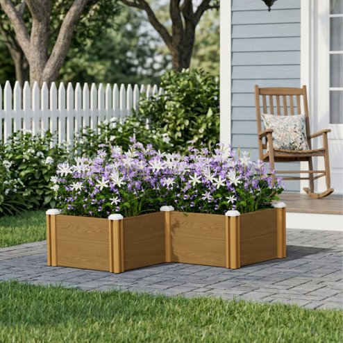 Living and Home L-Shaped Plastic Wood-Grain Raised Garden Bed Planter, 54cm (W) x 33cm (H)