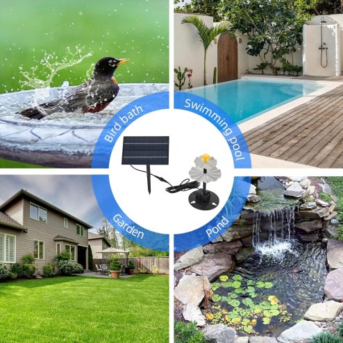 Living and Home 4W Solar Fountain Pump with Adjustable Solar Panel & 6 Nozzles