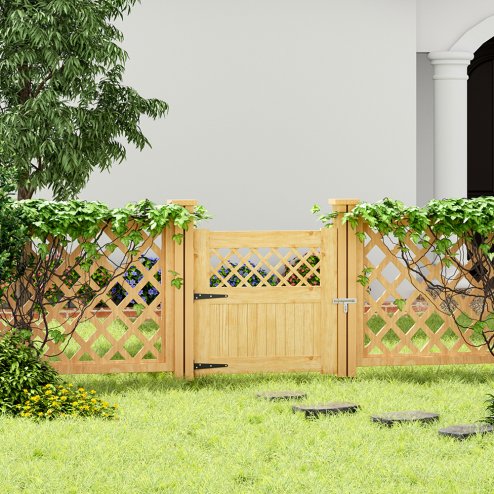 Living and Home Rhombus Garden Wood Fence Gate, Multi Size Options Outdoor Privacy Wooden Garden Gate with Hinges & Latch Hardware