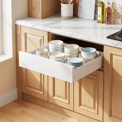 Living and Home White No Drill Pull Out Cabinet Organiser Drawer, 35cm (W) x 43cm (D) x 8cm (H)