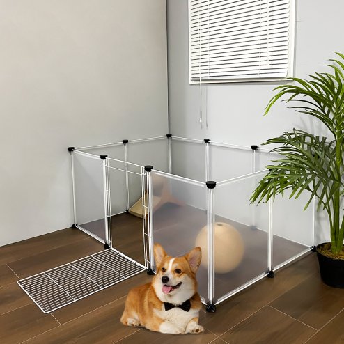 Living and Home 10 Panels Portable Clear Pet Playpen Fence with Door, 105cm (W) x 70cm (D) x 45cm (H)