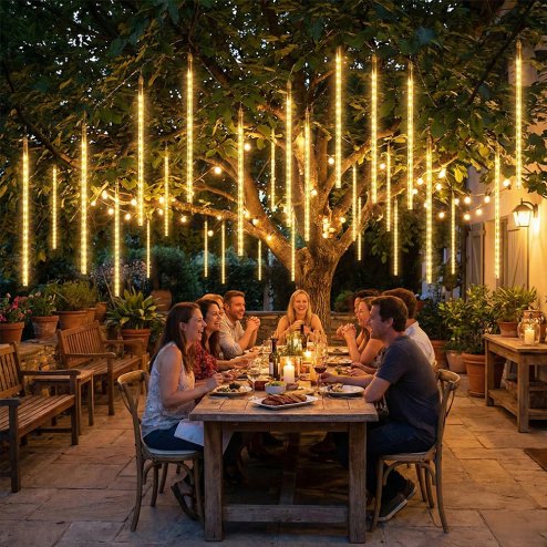 Living and Home Solar-Powered Meteor Shower String Lights with Remote Control